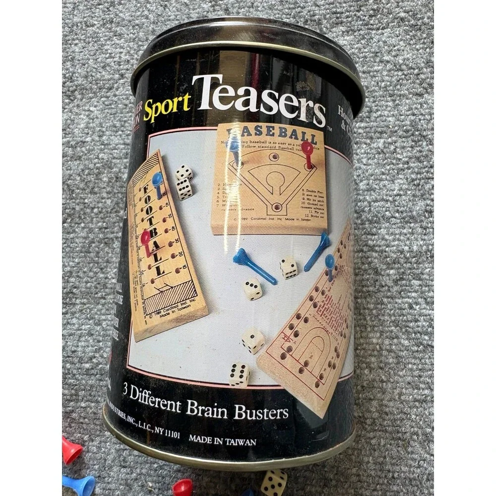 Game Sport Teasers 3 Brain Teasers in Metal Tin VTG 1993 Baseball Basketball ...